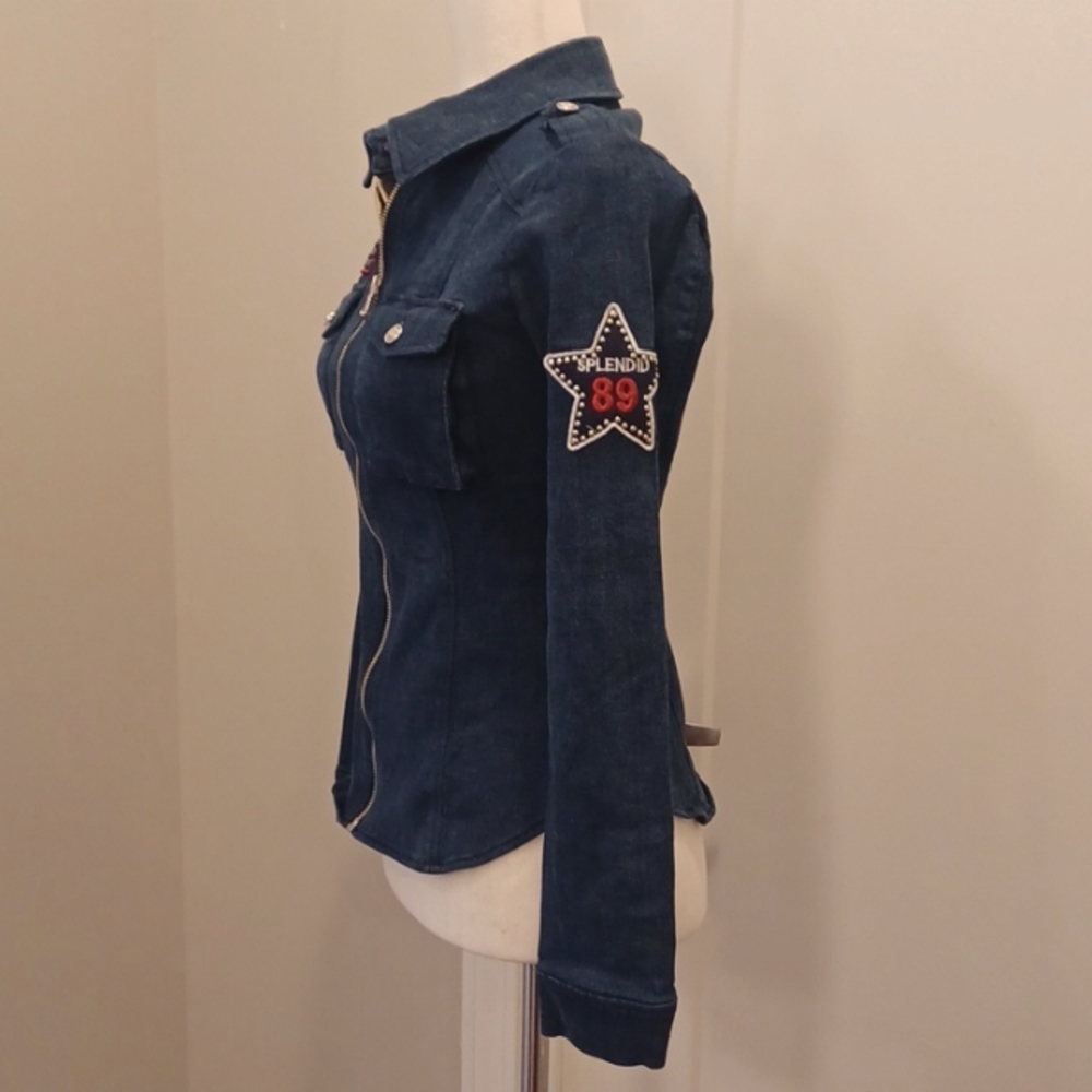 RARE Egoist stretchy blue jean military cow girl denim jacket cowgirl western 55 - Picture 5 of 16